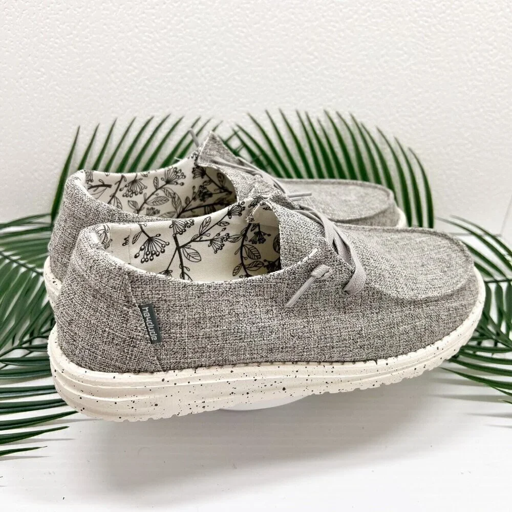 HEYDUDE Wendy Women's Linen Lace Up Loafer Shoes Size 10 Iron Gray